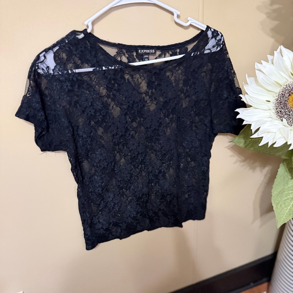 Express Midnight Lace Short Sleeve Top